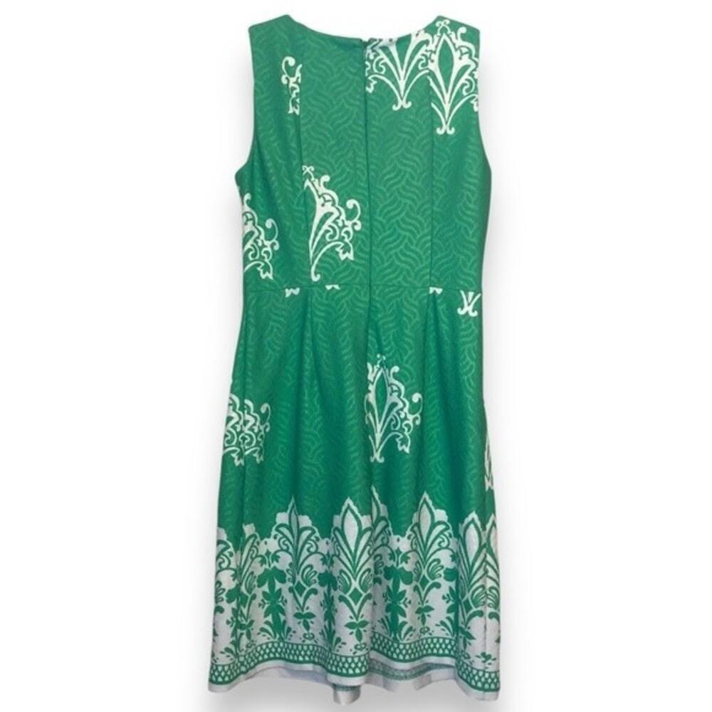 New York & Co Stretch Green Floral Print Sleeveless Chic Summer Dress - Size S - Picture 2 of 7
